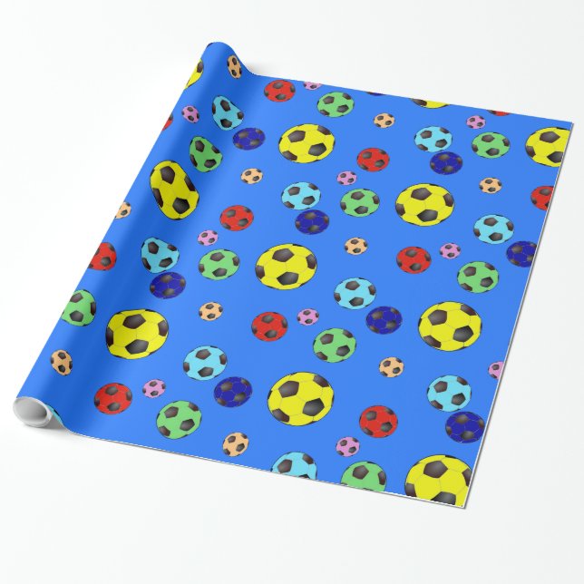 Papel De Presente Bolas De Futebol Em Muitas Cores (Desenrolado)