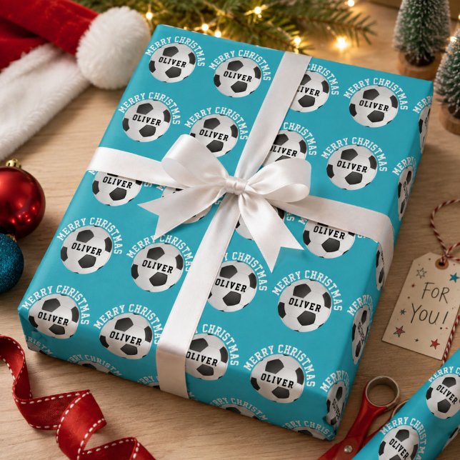 Papel De Presente Bolas de Futebol para Crianças Nome Natal  (Criador carregado)