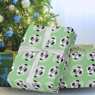 Papel De Presente Bolas de Futebol para Crianças Nome Verde Natal 