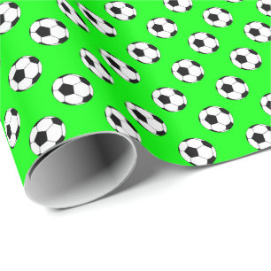 Papel De Presente Bolas de Futebol Preto Branco em Verde Lima