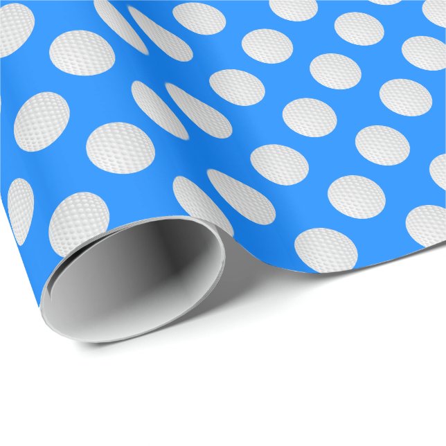 Papel De Presente Bolas de Golfe Brancas em Azul Azure (Ponta do rolo)