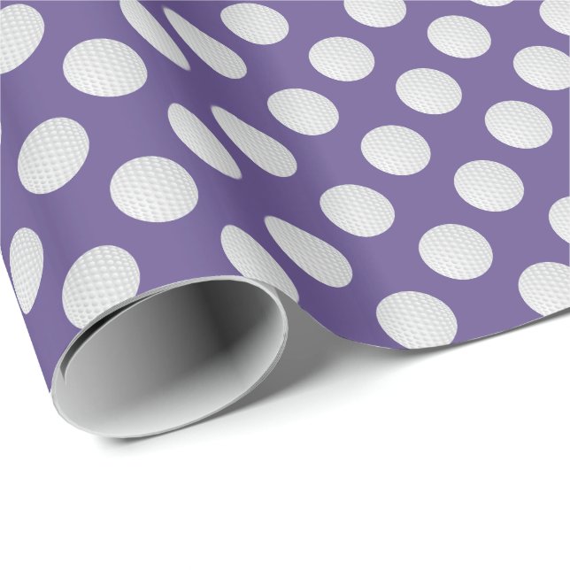 Papel De Presente Bolas de Golfe Brancas em Roxo Ultra Violeta (Ponta do rolo)