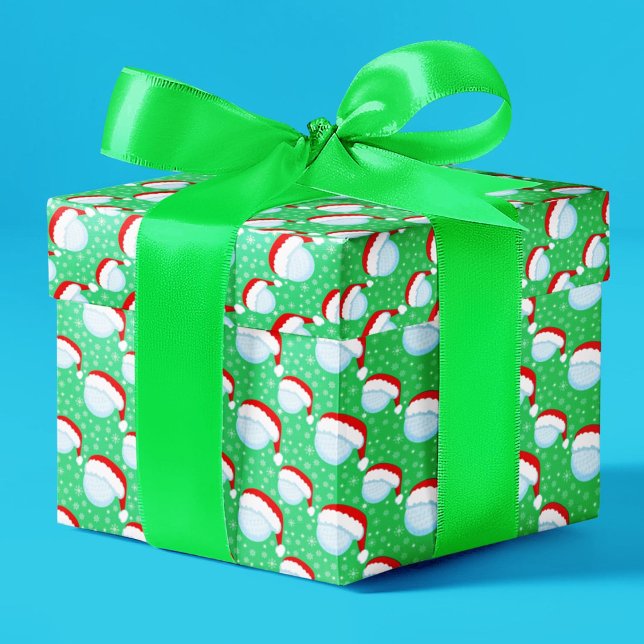 Papel De Presente Bolas de Golfe Chapéu do Papai Noel & Flocos de Ne (Criador carregado)