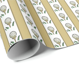Papel De Presente Bolas de Golfe em Tee Dourado e Branco