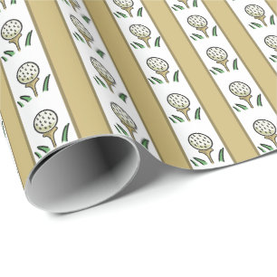 Papel De Presente Bolas de Golfe em Tee Dourado e Branco