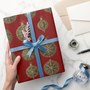 Papel De Presente Bolas de Natal de ouro