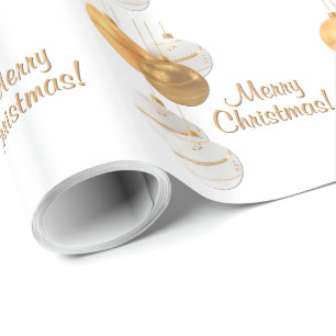 Papel De Presente Bolas de Natal Douradas e Brancas com Texto Person
