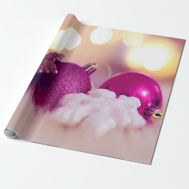 Papel De Presente Bolas de Natal Violeta Elegantes Feriado (Desenrolado)