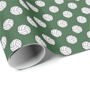 Papel De Presente Bolas de Volei Preto/Branco em Verde Caçador