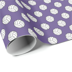 Papel De Presente Bolas de Volei Preto/Branco em Violeta Ultra