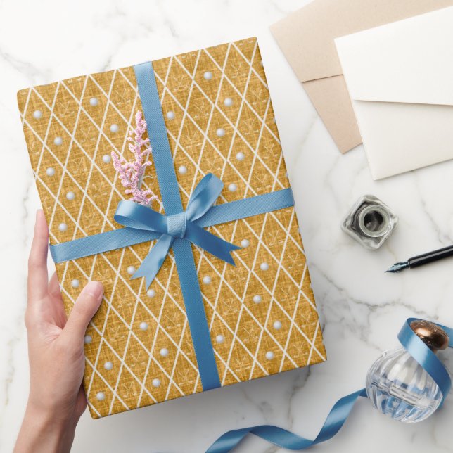 Papel De Presente Bolas e tacos de golfe Argyle em amarelo dourado (Presentear)