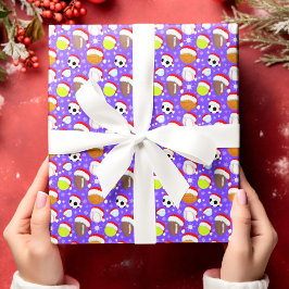 Papel De Presente Bolas Esportivas Usando Chapéu de Papai Noel Natal