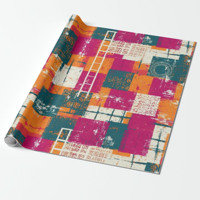 Papel De Presente Bold Abstract Geometric - Grunge Brush Texture (1) (Desenrolado)