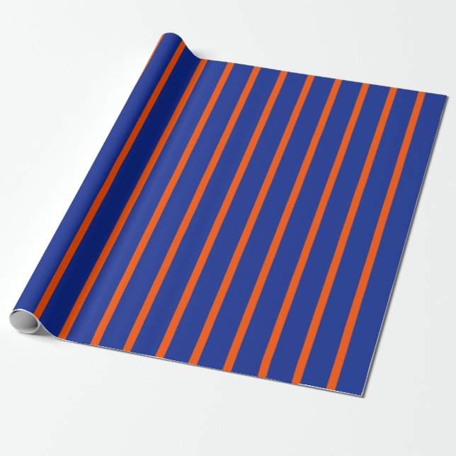 Papel De Presente Bold Blue and Orange Spaced Stripes Vertical (Desenrolado)