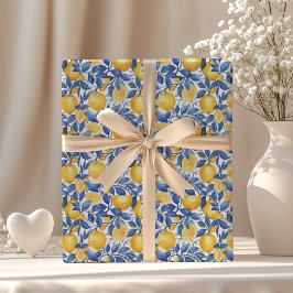 Papel De Presente Bold Blue Italiano Positano Lemon