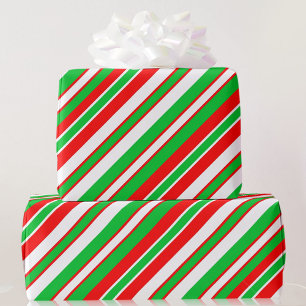 Papel De Presente Bold Christmas Stripes Red Green & White Wraps