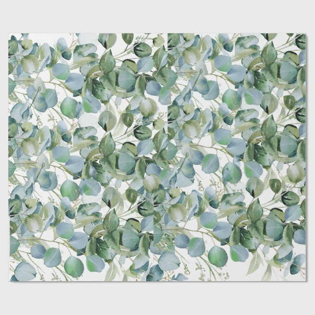 Papel De Presente Bold Eucalyptus Wrapping Paper – Trendy Greenery  (Aberto)