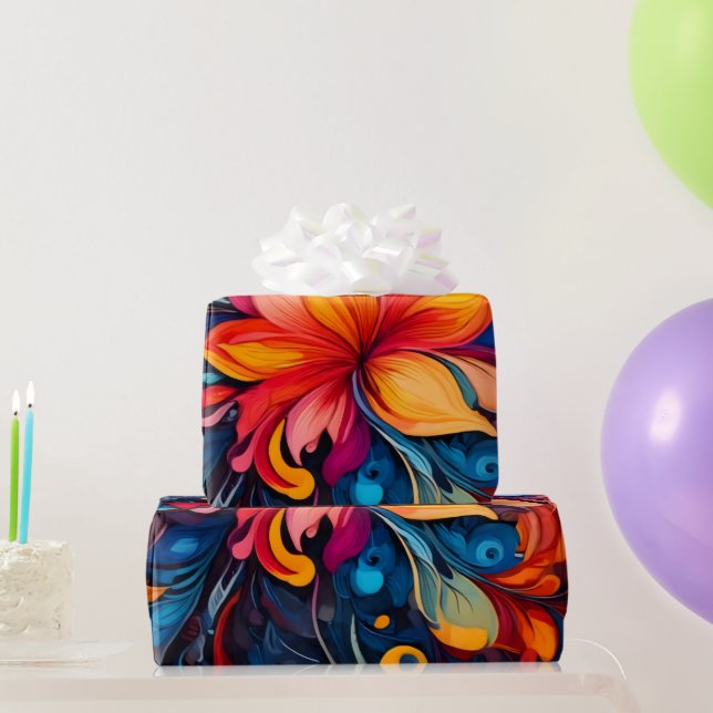 Papel De Presente Bold Floral Abstract & Psychedelic Petals (Presentes para festas)