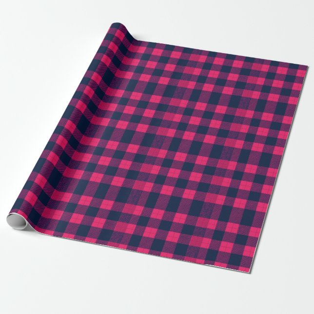 Papel De Presente Bold Pixel Buffalo Check Plaid Pink Navy (Desenrolado)
