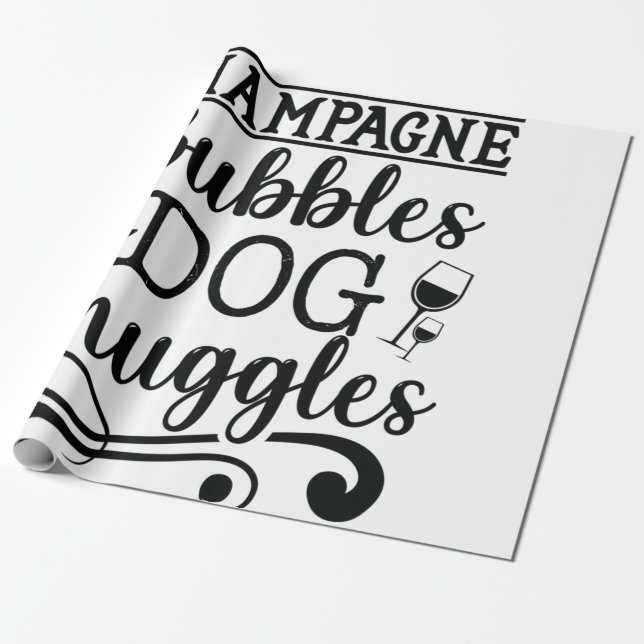 Papel De Presente Bolhas de Champanhe e Sugestões de Cachorro (Desenrolado)