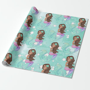 Papel De Presente Bolhas de Sereia Cabelo Azul Rosa Escuro