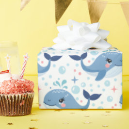 Papel De Presente Bolhas e Nadadeiras Baleia de Aniversário Infantil