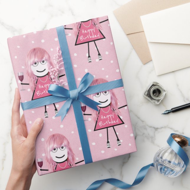 Papel De Presente Bolinhas Aniversário Vestido Com Vinho (Presentear)