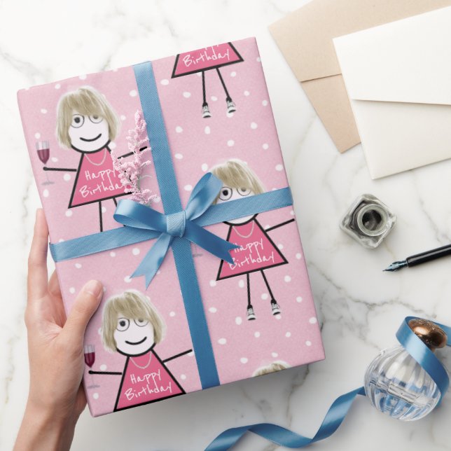 Papel De Presente Bolinhas Aniversário Vestido Com Vinho (Presentear)