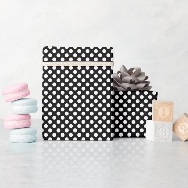 Papel De Presente Bolinhas brancas e pretas (Chá de bebê)