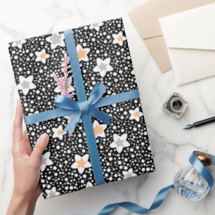 Papel De Presente Bolinhas brancas e pretas retrorreflectoras com es