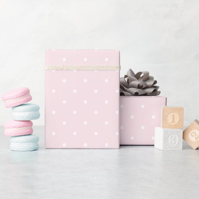 Papel De Presente Bolinhas brancas e rosadas de pastel elegante (Chá de bebê)
