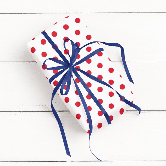 Papel De Presente Bolinhas Brancas e Vermelhas (White and Red Polka Dot Wrapping Paper)