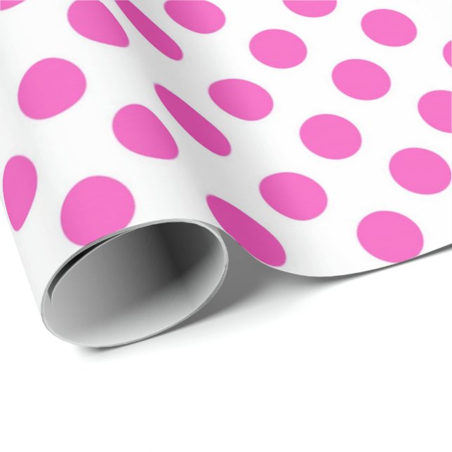 Papel De Presente Bolinhas clássicas, legal, brancas e rosa (Ponta do rolo)