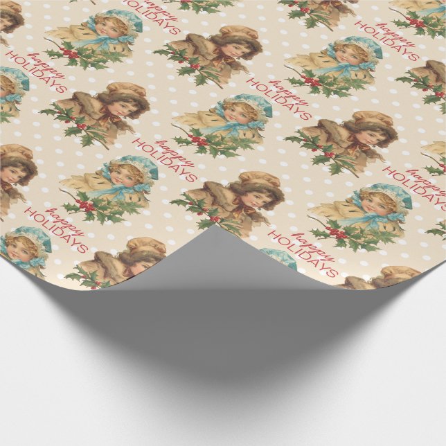 Papel De Presente Bolinhas das meninas do azevinho do Natal do (Ponta)