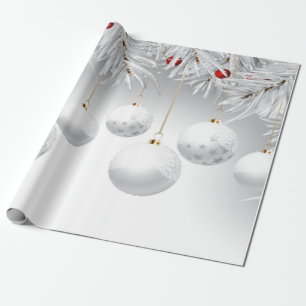 Papel De Presente Bolinhas de Natal Brancas Elegantes Férias