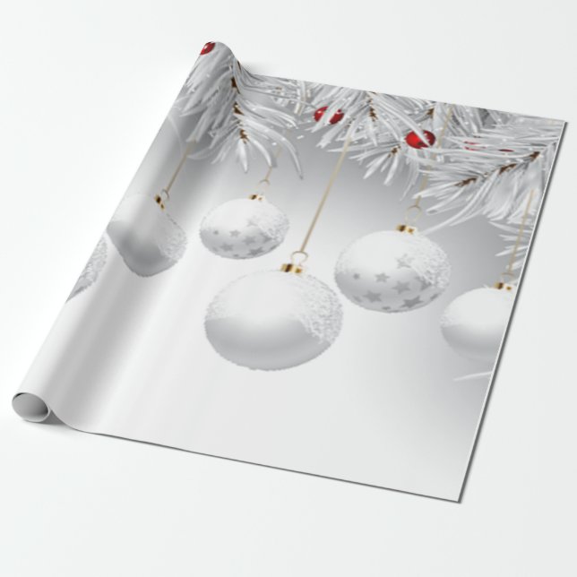 Papel De Presente Bolinhas de Natal Brancas Elegantes Férias  (Desenrolado)