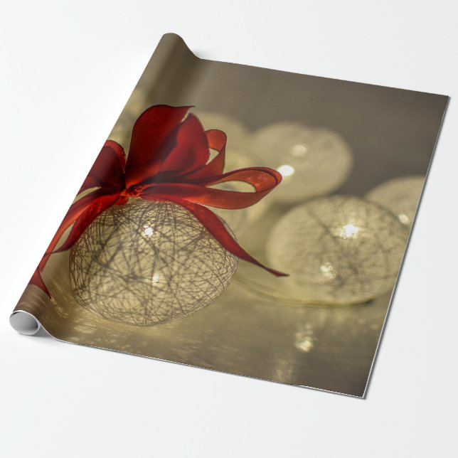 Papel De Presente Bolinhas de Natal Douradas,Luzes de Corda,Arco Ver (Desenrolado)