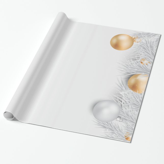Papel De Presente Bolinhas de Natal, Galhos de Pinheiro (Desenrolado)