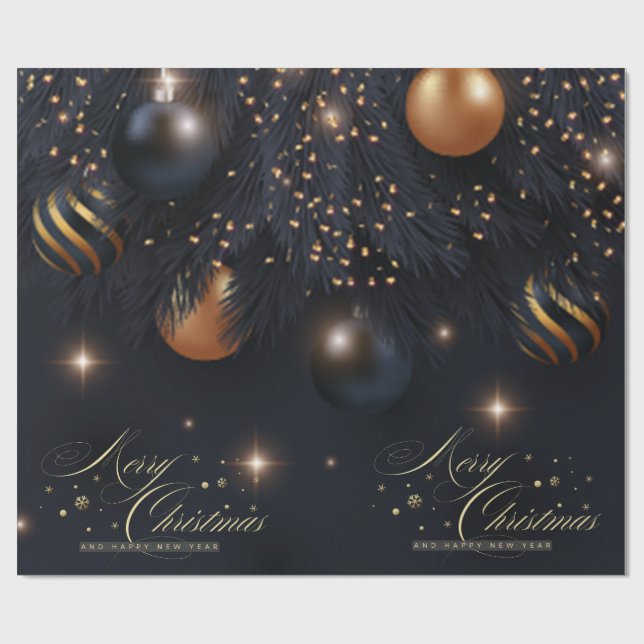 Papel De Presente Bolinhas de Natal Ramos de Pinheiro Preto (Aberto)