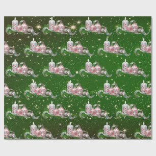 Papel De Presente Bolinhas de Natal,Velas Verde Feriado