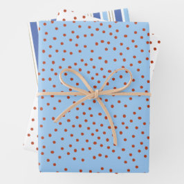 Papel de Presente Bolinhas e Listras Vermelho Azul
