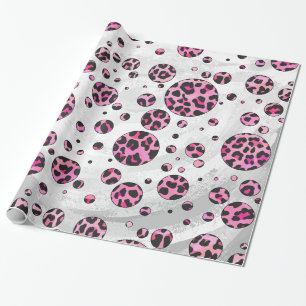 Papel De Presente Bolinhas-leopardo Impressão preto e rosa-quente