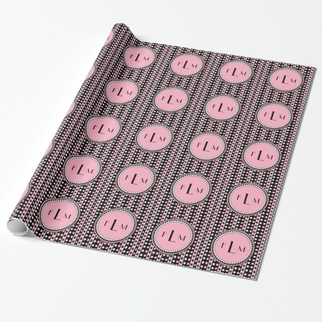 Papel De Presente Bolinhas n Stripes Monograma (Desenrolado)