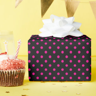 Papel De Presente Bolinhas Pretas e Rosa Quente