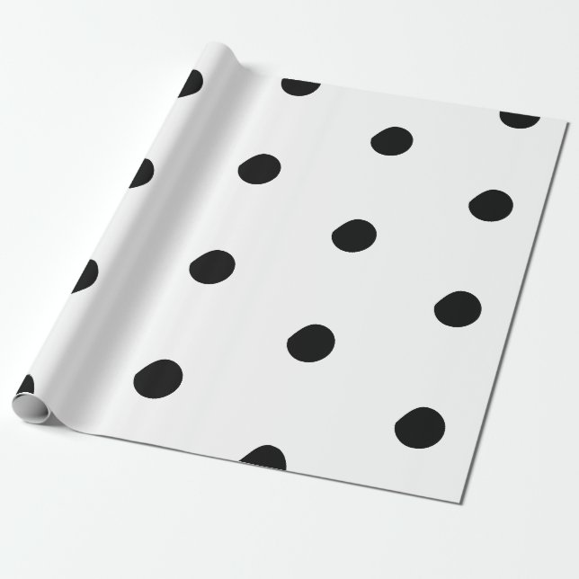 Papel De Presente Bolinhas Preto branco grande com padrão grande e b (Desenrolado)