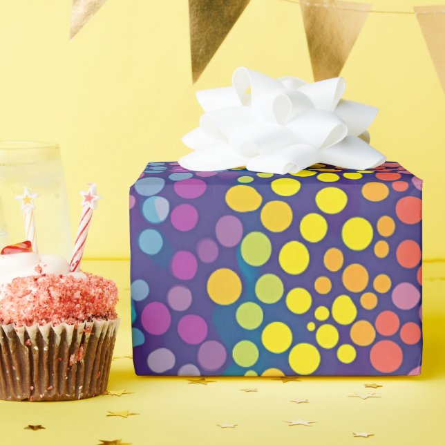 Papel De Presente Bolinhas Rainbow Wonky (Festa de aniversário)