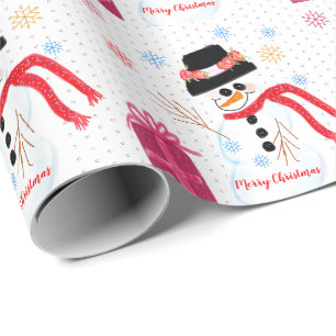 Papel De Presente Bolinhas Rosa Pastel com Design de Neve