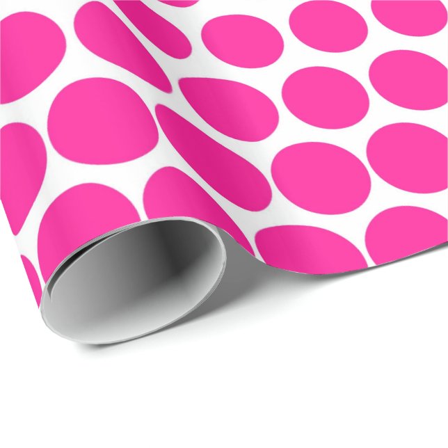 Papel De Presente Bolinhas Rosa Profundo Branco Moderno (Ponta do rolo)