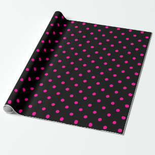 Papel De Presente Bolinhas rosa quente em espaço grande preto