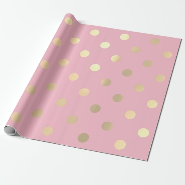 Papel De Presente Bolinhas Rosa Rosa Cor-de-rosa Champaigne Dourado (Desenrolado)
